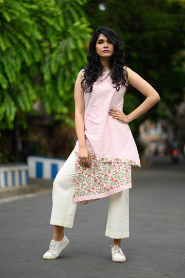 Pink Layered Floral Printed Kurta - NamegStore